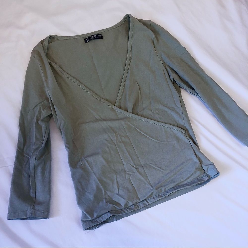 Cotton On Green Deep V Neck Long Sleeve Tee